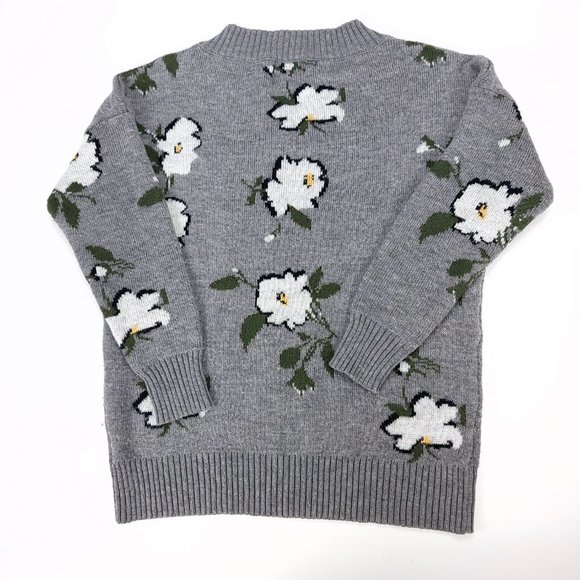 Twine & String Grey Floral Pattern Long Sleeved V-Neck Sweater - Picture 4 of 7